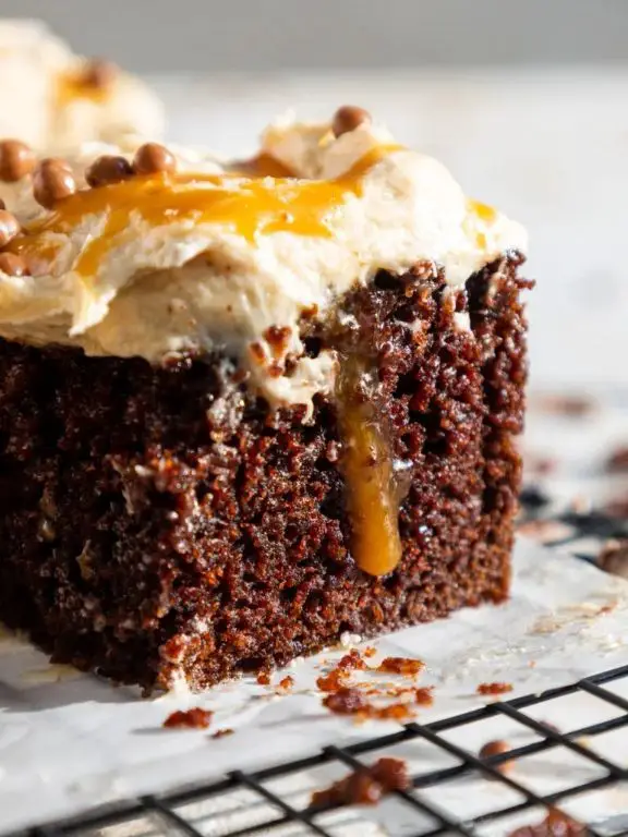 Chocolate Caramel Poke Cake with Sea Salt