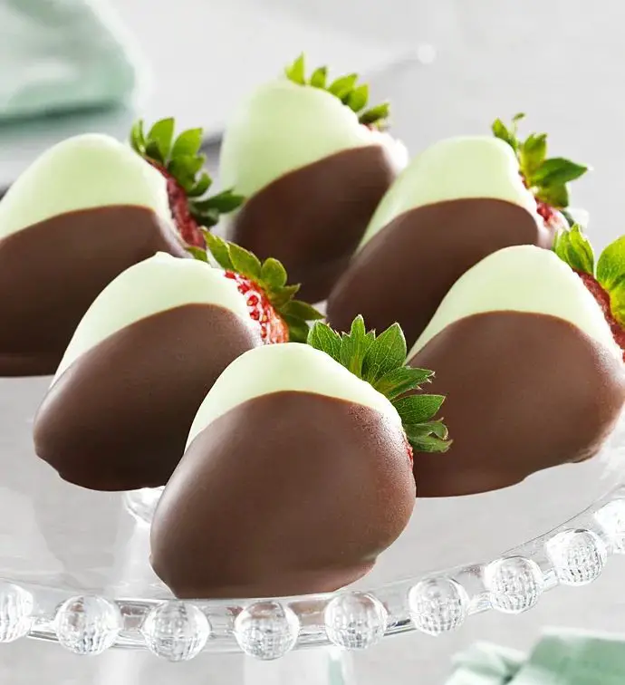 Chocolate Covered Strawberries with Mint Garnish