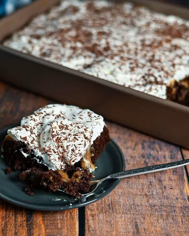 Chocolate Espresso Poke Cake with Whipped Cream