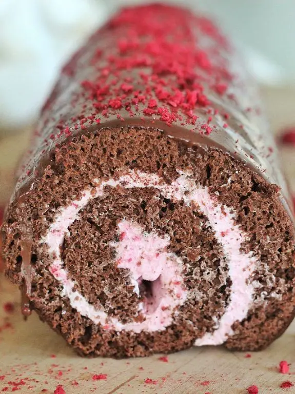 Chocolate Ganache Cake Roll with Fresh Berries