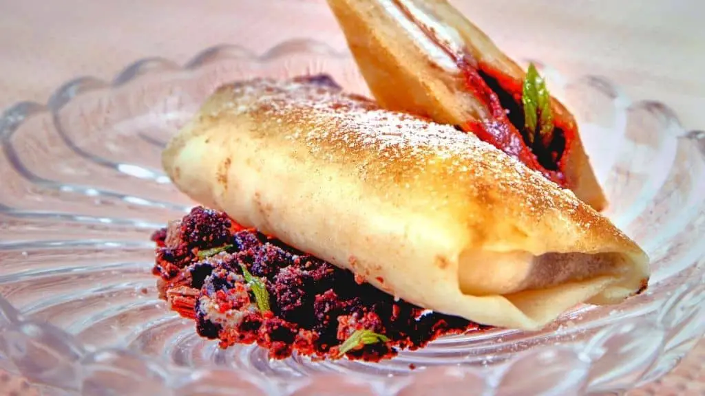 Chocolate Hazelnut Blintzes with Whipped Cream