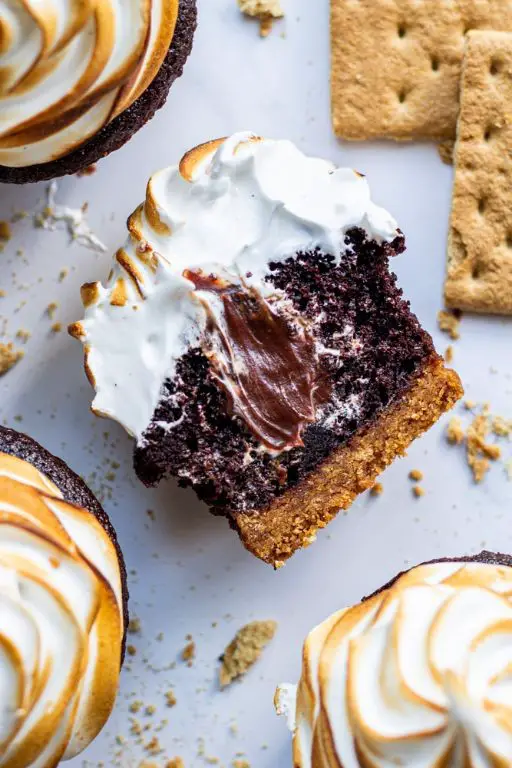 Chocolate Smores Cupcakes with Graham Cracker Crust