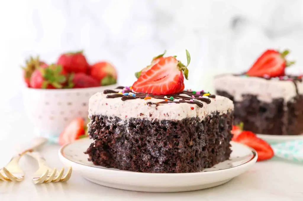 Chocolate Strawberry Poke Cake with Fresh Strawberries