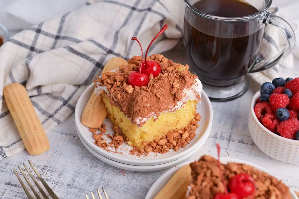 Chocolate Tiramisu Poke Cake with Coffee Soaked Layers