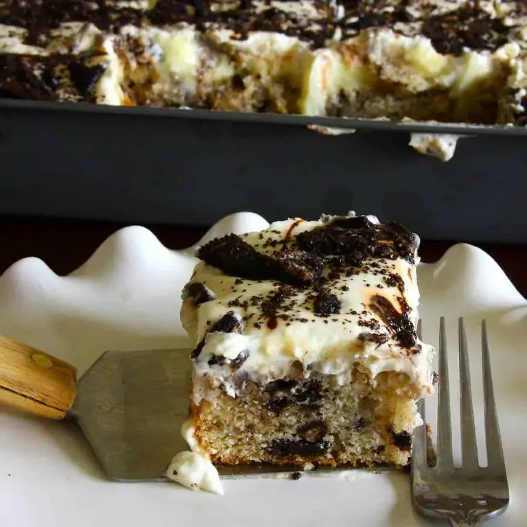 Chocolate Vanilla Swirl Poke Cake with Vanilla Pudding
