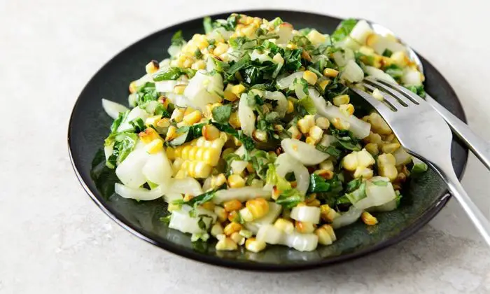 Choy Sum and Sweet Corn Salad