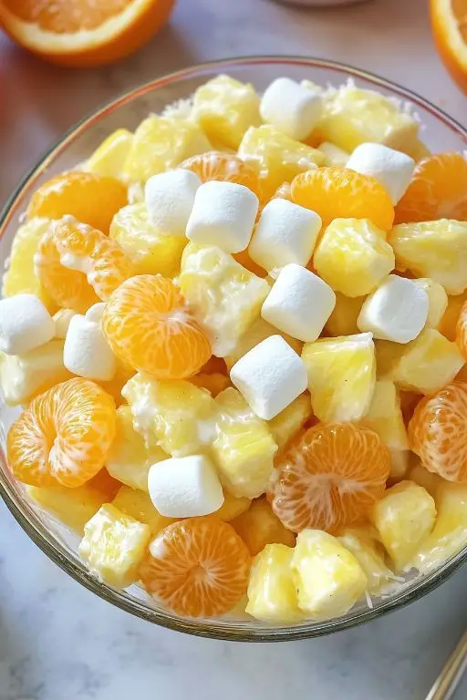 Citrus Sunshine Fruit Salad with Cool Whip Drizzle