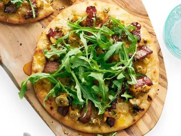 Clams Casino Flatbread with Arugula and Lemon Zest
