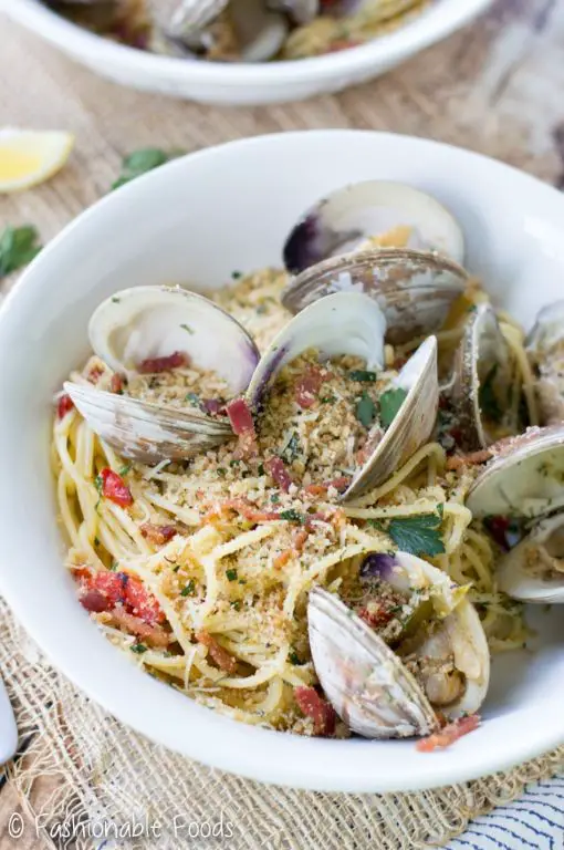 Clams Casino Pasta with Linguine and White Clam Sauce