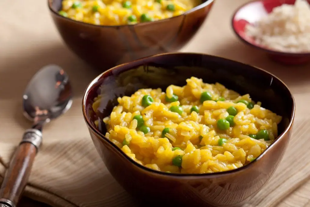 Clams Casino Risotto with Saffron and Peas