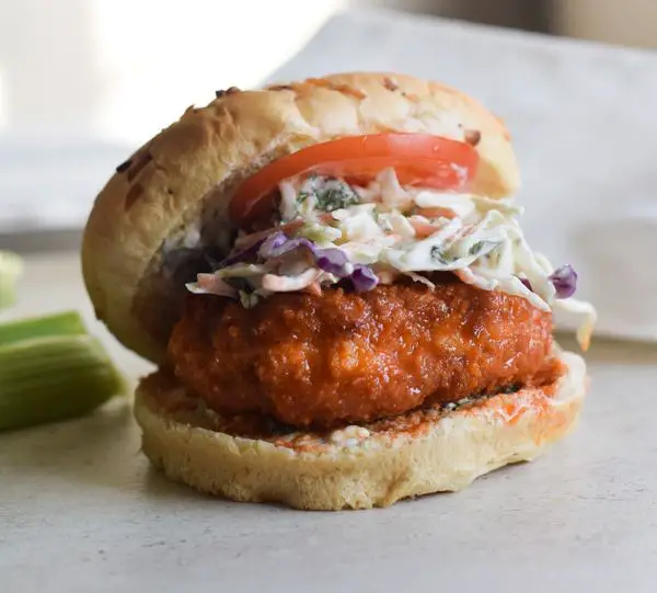 Classic Buffalo Chicken Burgers with Blue Cheese Dressing