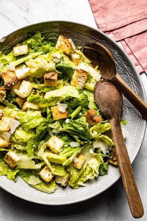 Classic Caesar Salad with Vanilla Ice Cream Drizzle