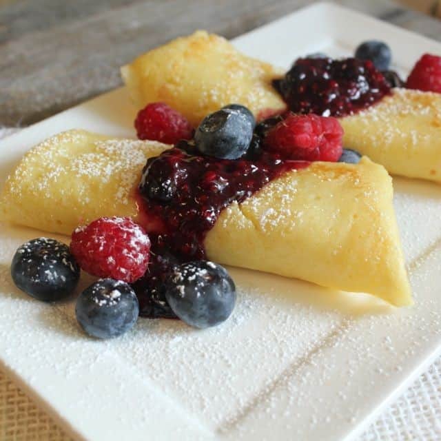 Classic Cheese Blintzes with Berry Compote