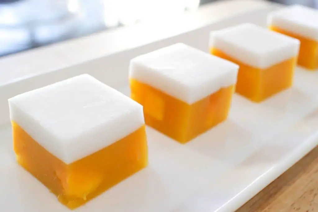 Coconut Gelatin with Mango Cubes