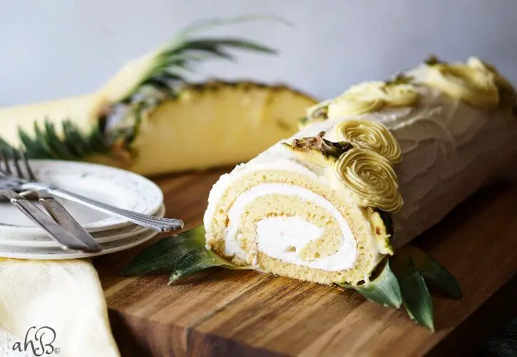 Coconut Pineapple Cake Roll with Tropical Glaze