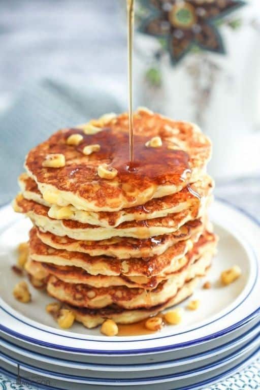 Corn and Cream Cheese Pancakes with Maple Syrup