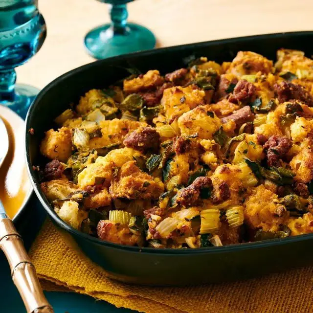 Cornbread Dressing with Chorizo and Bell Peppers