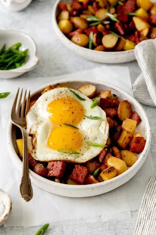 Corned Beef Brisket Hash with Fried Eggs