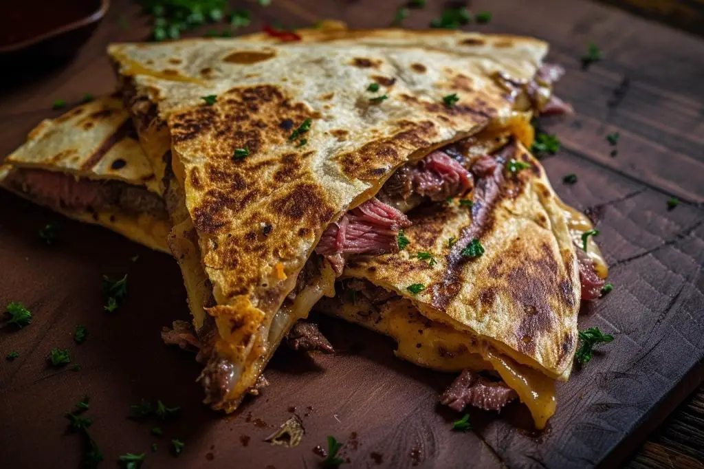 Corned Beef Brisket Quesadillas with Spicy Mustard