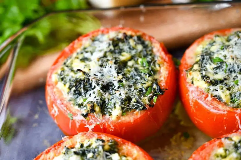 Cottage Cheese and Pesto Stuffed Tomatoes