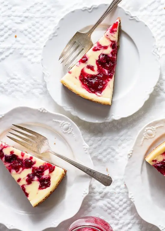 Cranberry Sauce Swirl Cheesecake