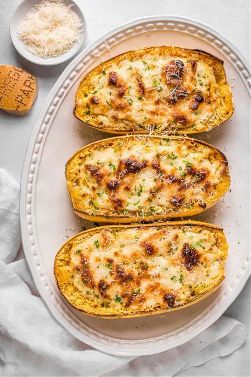 Creamy Alfredo Chicken Spaghetti Squash Boats