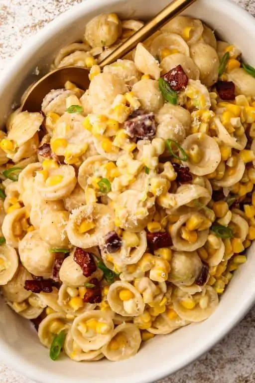 Creamy Corn and Bacon Pasta with Cream Cheese Sauce