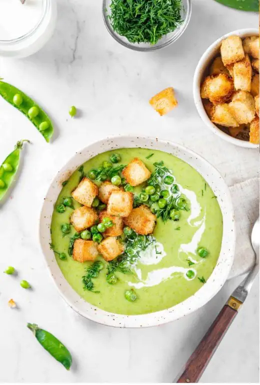 Creamy Pea Shoot Soup with Croutons