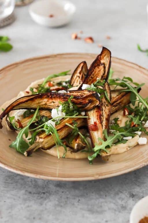 Crispy Eggplant and Hummus Plate