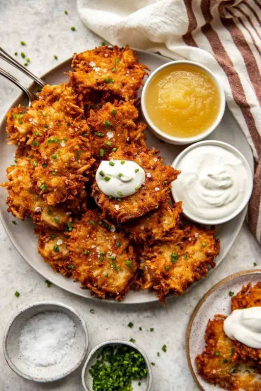 Crispy Potato Latkes with Sour Cream