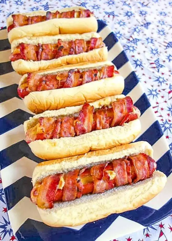 Crockpot Hot Dogs with Bacon and Cheese