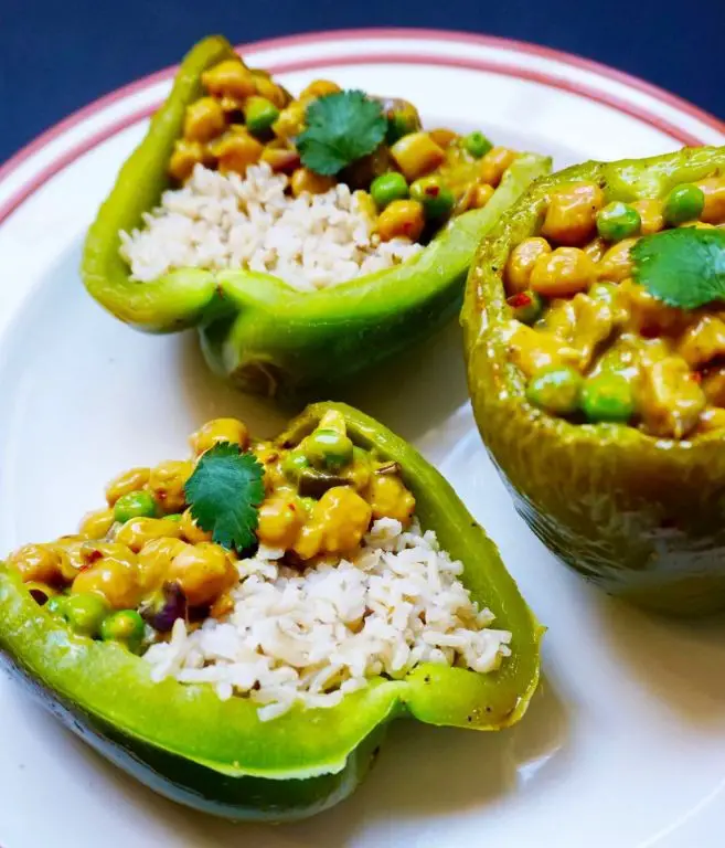 Curried Chickpea and Rice Stuffed Peppers