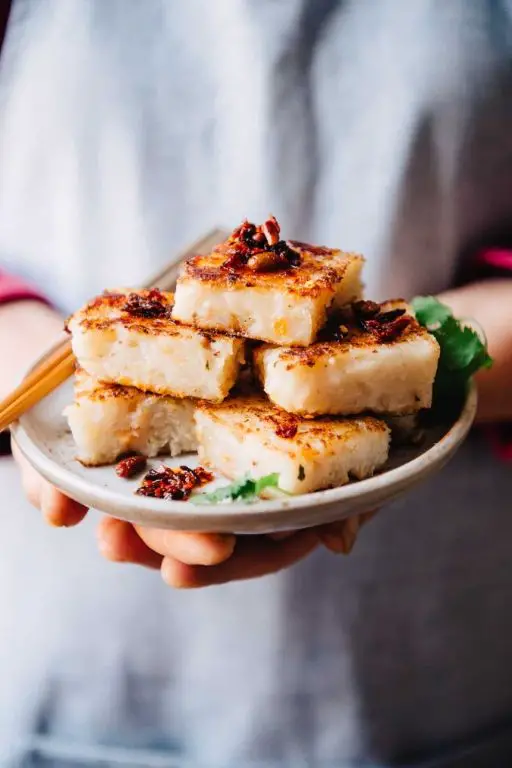 Daikon Cake with Shrimp and Scallions