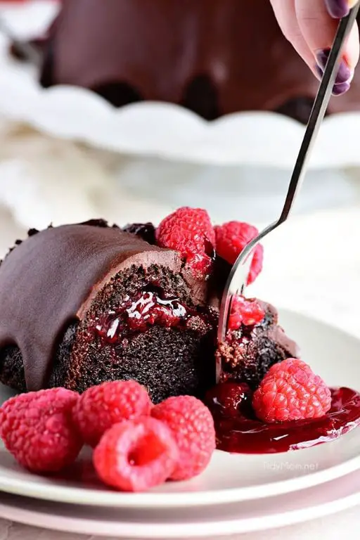 Dark Chocolate Pound Cake with Raspberry Drizzle