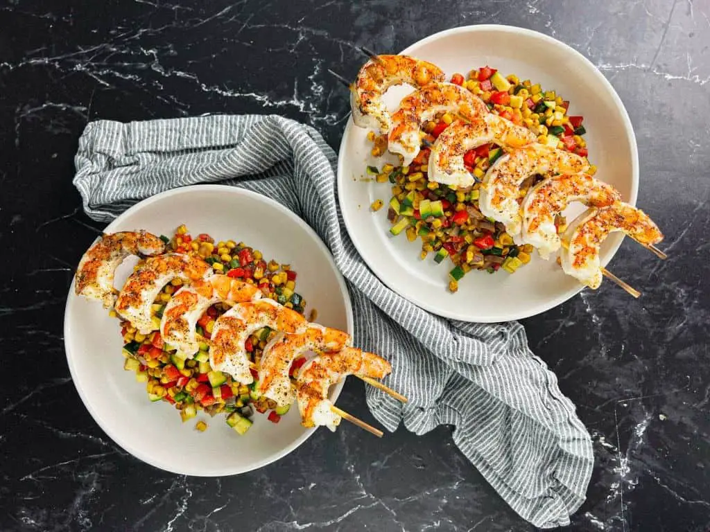 Dragon Sauce Drizzled Grilled Shrimp Skewers