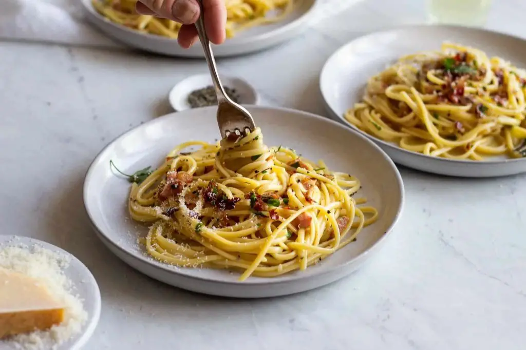 Duck Egg Carbonara with Pancetta