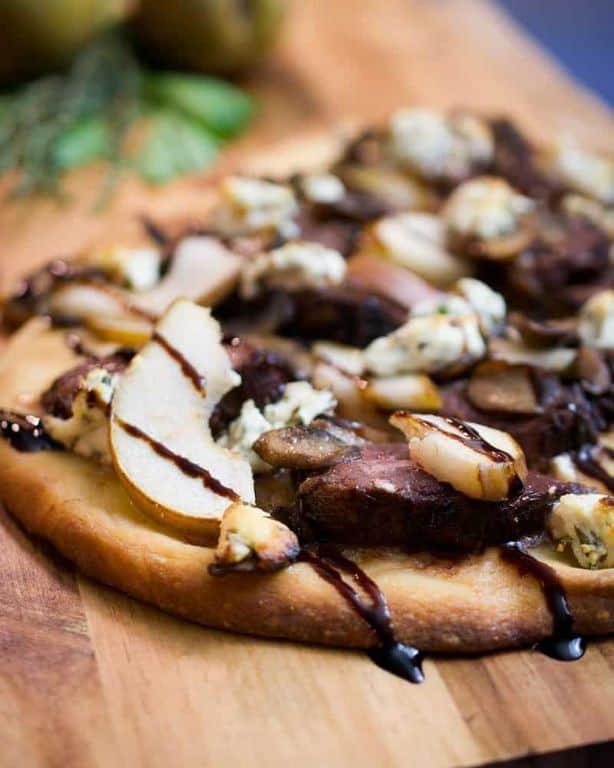 Duck and Pear Pizza with Balsamic Glaze
