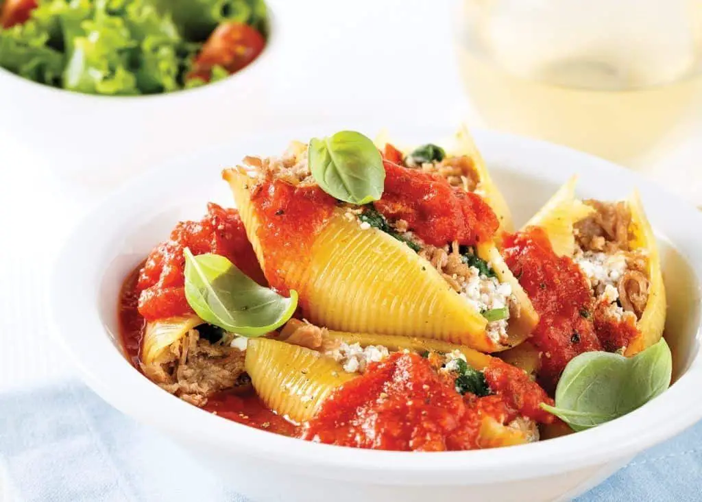 Duck and Spinach Stuffed Pasta Shells