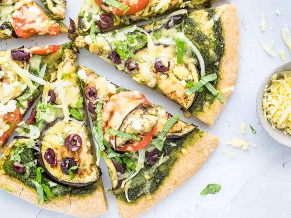 Eggplant and Basil Pesto Pizza