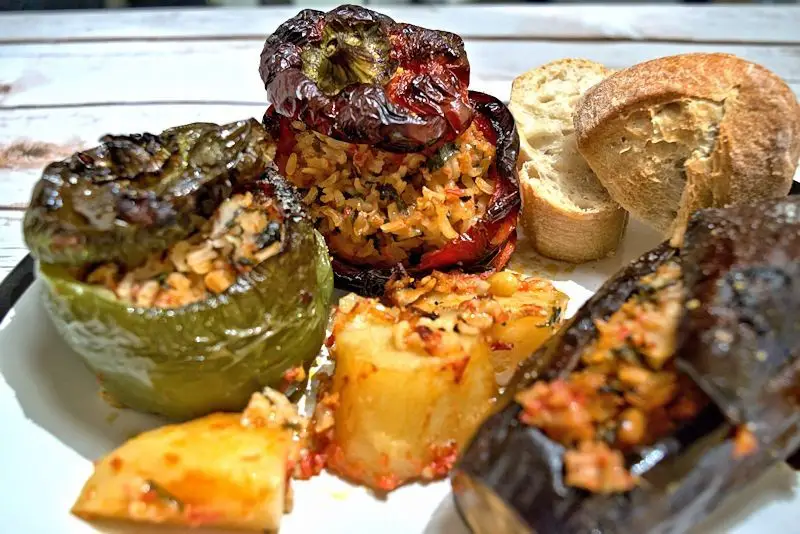 Eggplant and Feta Stuffed Peppers