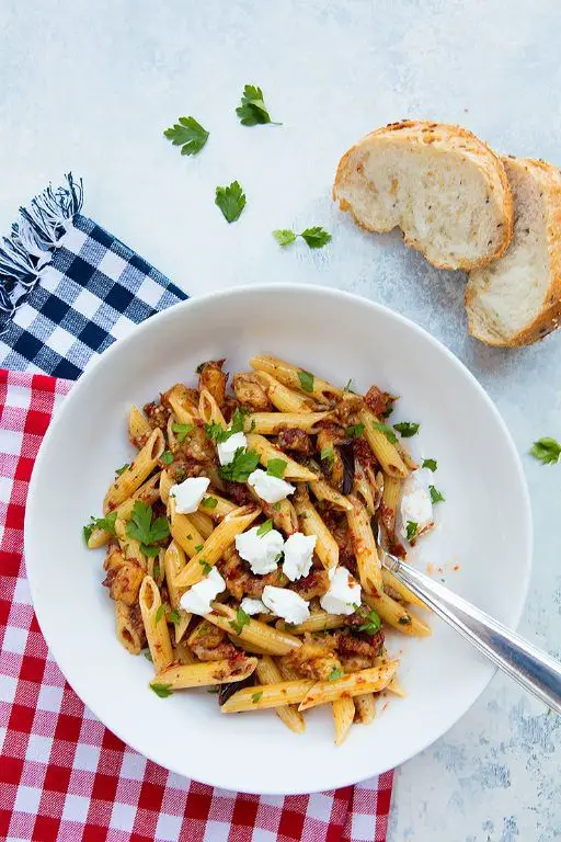 Eggplant and Goat Cheese Penne