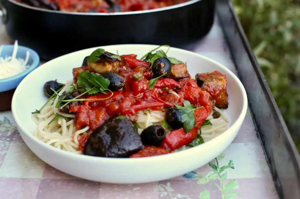 Eggplant and Olive Spaghetti