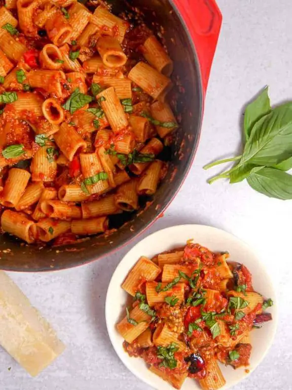 Eggplant and Red Pepper Fettuccine