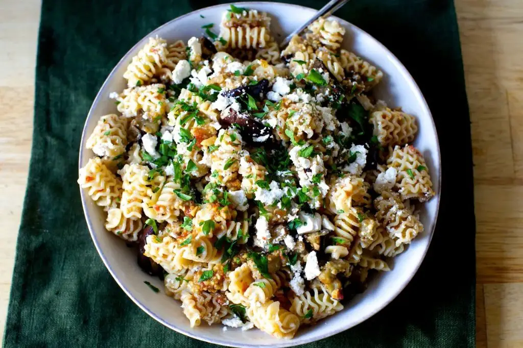 Eggplant and Walnut Pesto Pasta