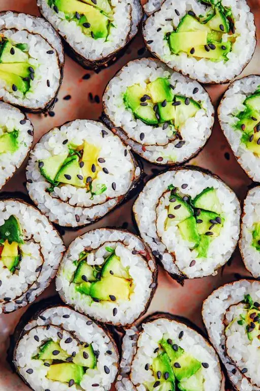 English Cucumber and Avocado Sushi Rolls