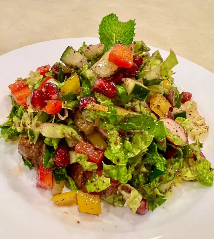 Fattoush Salad with Pomegranate Dressing