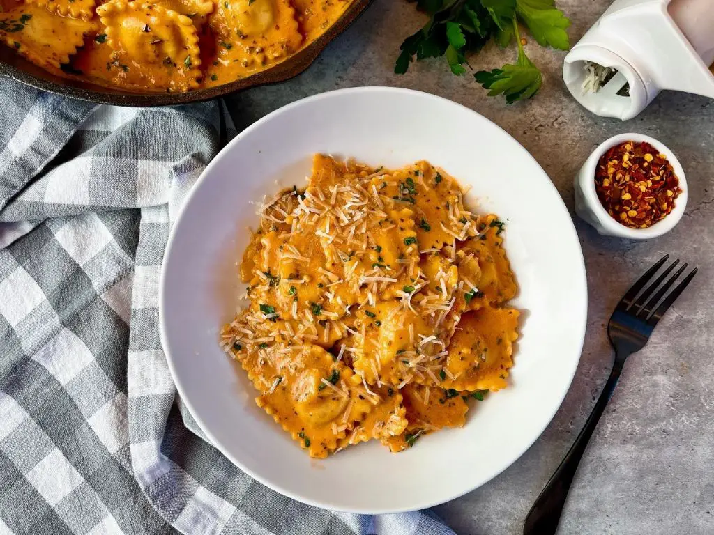 Four-Cheese Ravioli in a Creamy Tomato Sauce