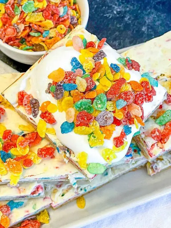 Fruity Pebbles Rice Crispy Cheesecake Bars