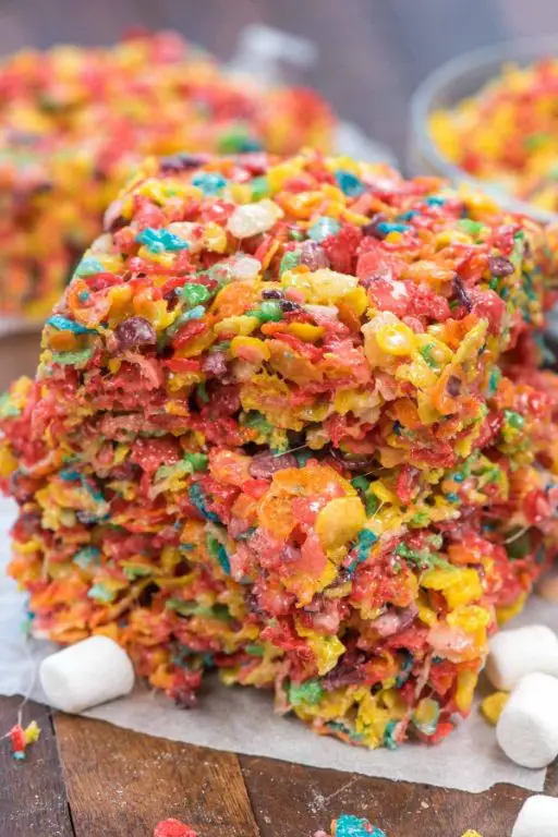 Fruity Pebbles Rice Crispy Squares with Rainbow Sprinkles