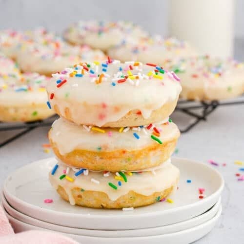 Funfetti Cake Mix Donuts with Chocolate Drizzle